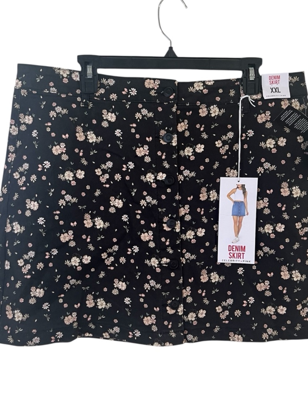 Celebrity Pink XXL Black Floral Skirt Multi Button New With Tag Boho Chic Cute